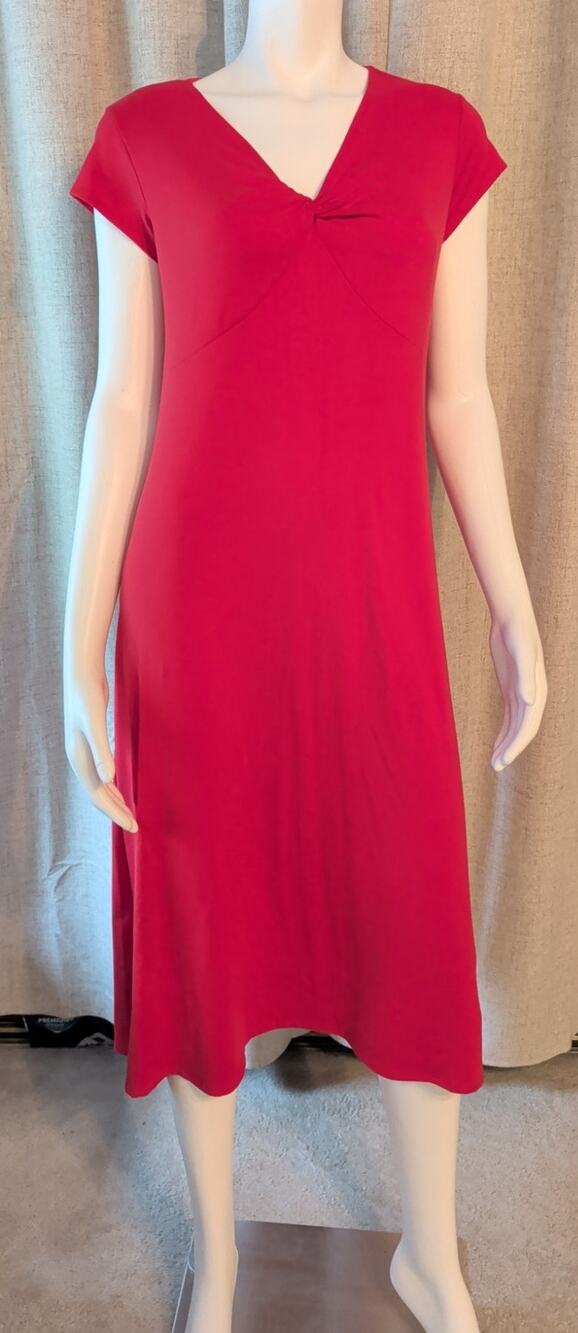 Travel Smith Red Sheath Dress Twist V-Neck Cap Sleeves Women's Size 8p Stretch